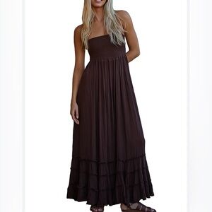 Zinga Woman’s Long Black Maxi Dress Tube Top , Braided Belt Ruffled Bottom Sz. M